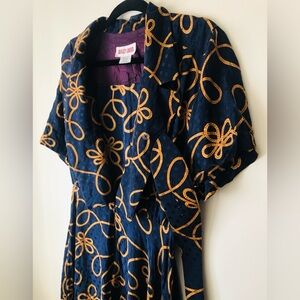 Vintage Maggy London Navy and Gold Midi Dress